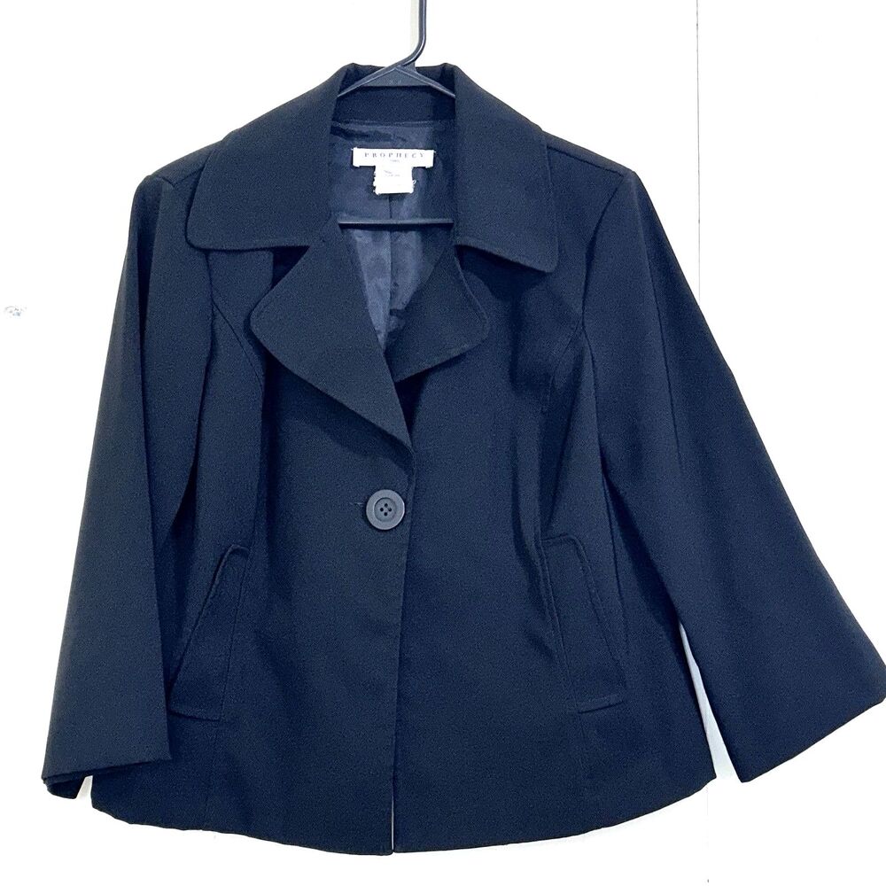 Prophecy Y2K Women  Black Crop Blazer Jacket Size 12 Button Closure Long Sleeve.